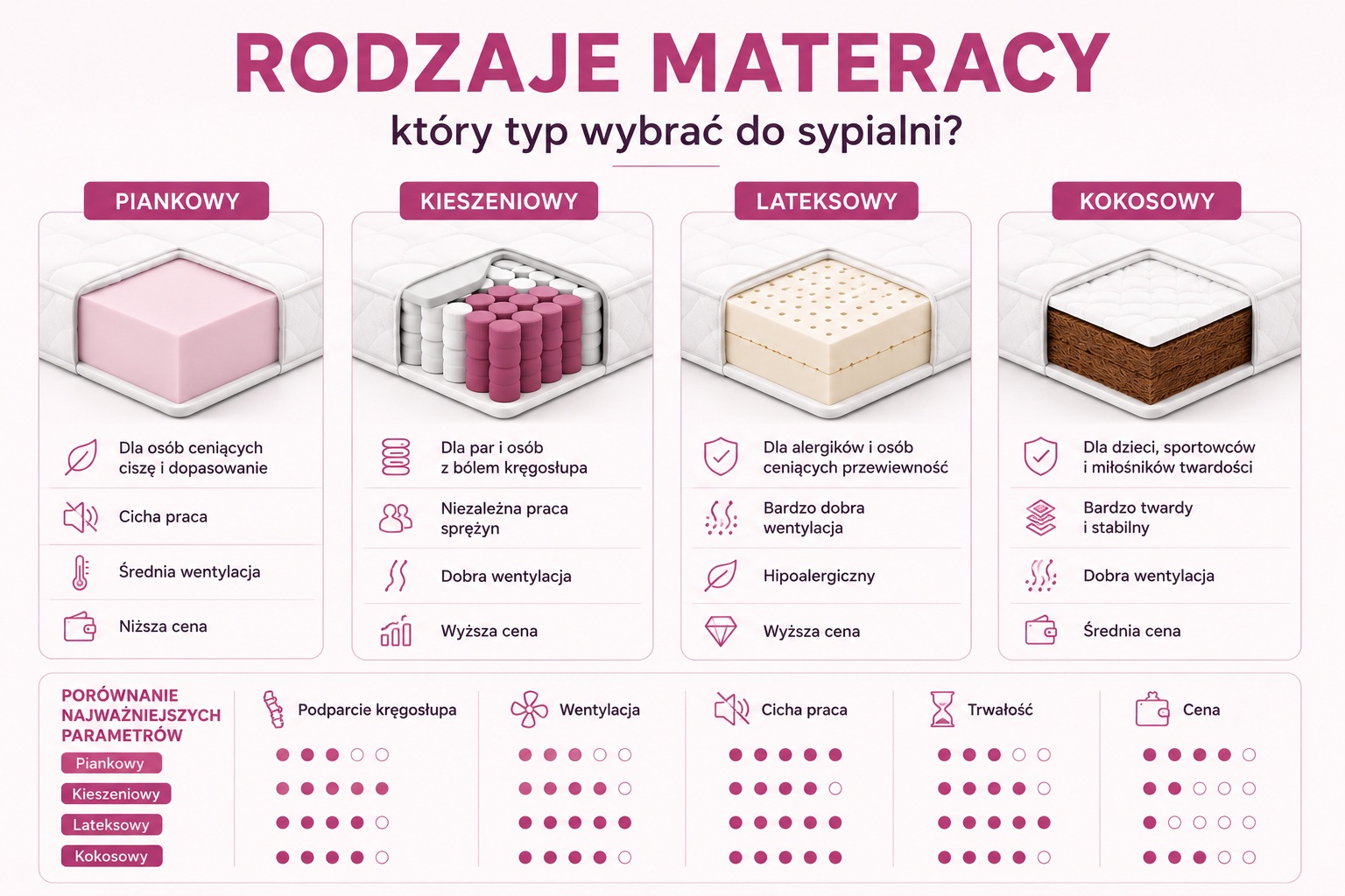 tabela porównawcza rodzaje materacy które wybrac